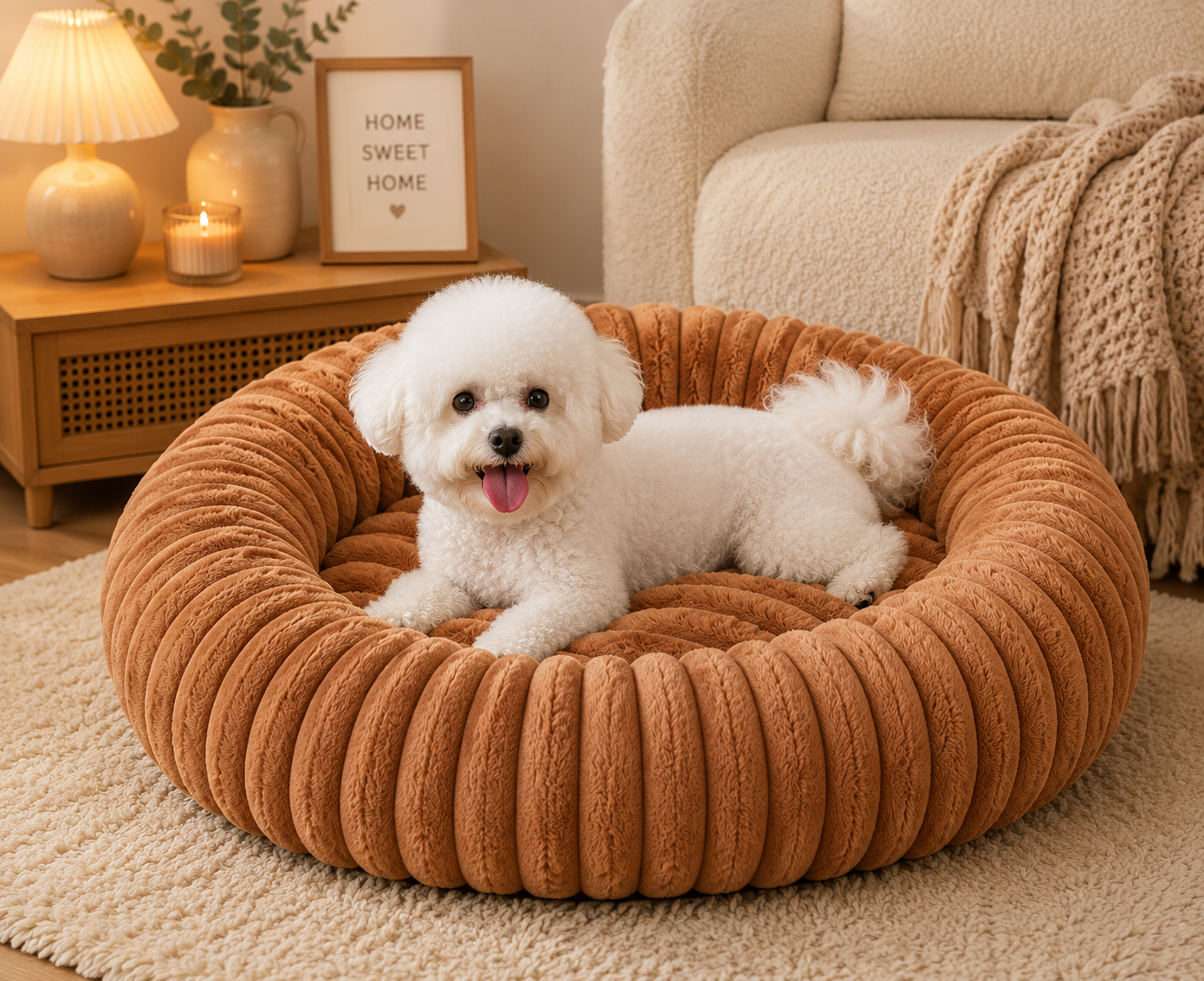 Striped Round Bed Brown