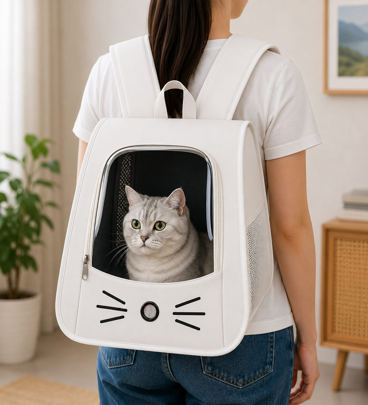 MeowGo Breathable Pet Carrier Backpack White