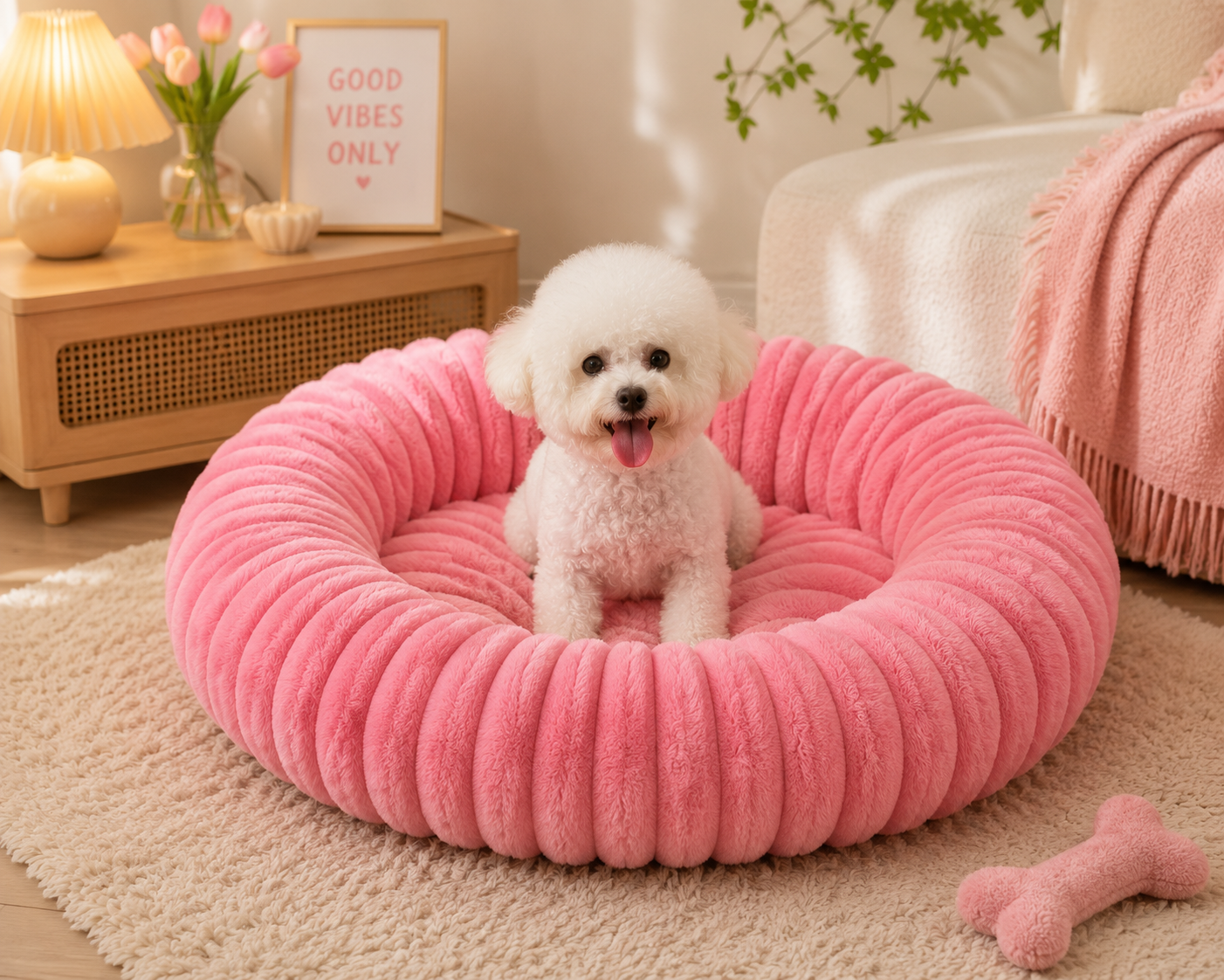 Striped Round Bed Pink