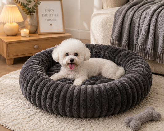 Striped Round Bed Grey