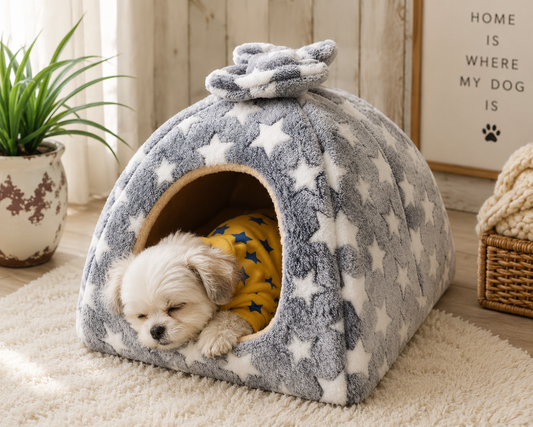 Warm Winter Foldable Pet House Stars Pattern