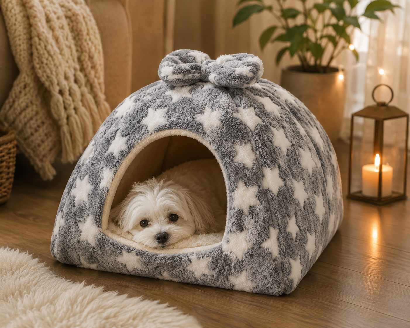 Warm Winter Foldable Pet House Stars Pattern