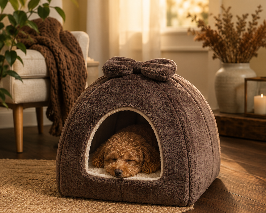 Warm Winter Foldable Pet House Brown