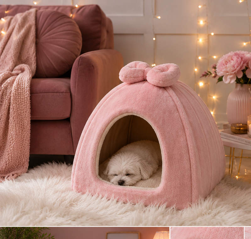 Warm Winter Foldable Pet House Pink
