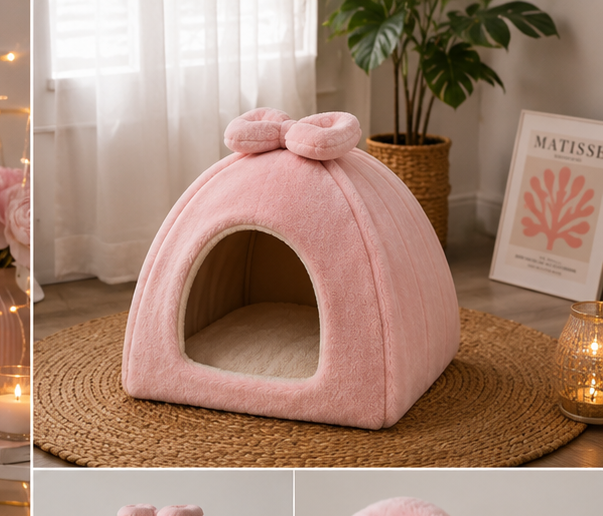 Warm Winter Foldable Pet House Pink